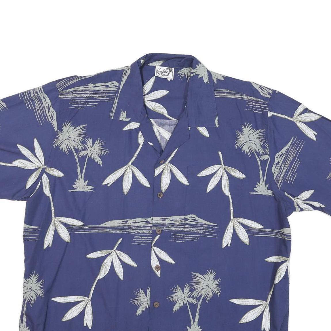 PARADISE STYLE Mens Blue Shirt M Cotton Blend Summer Casual Short Sleeve