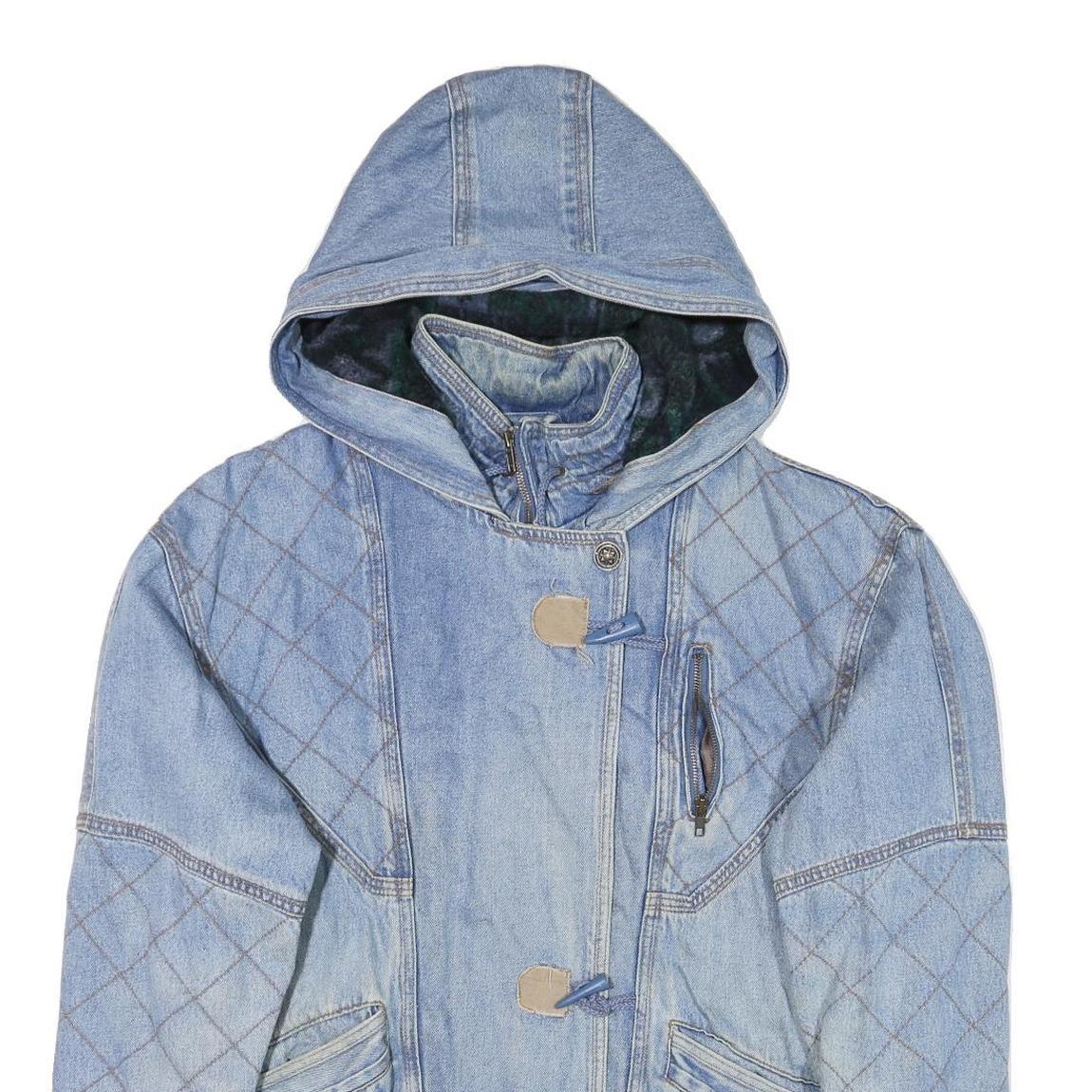 BAVARIA Womens Blue Denim Quilted Hooded Jacket S Cotton Blend Zip Casual