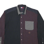 TOMMY HILFIGER Mens Blue & Red Checked Patchwork Shirt L Button Cotton
