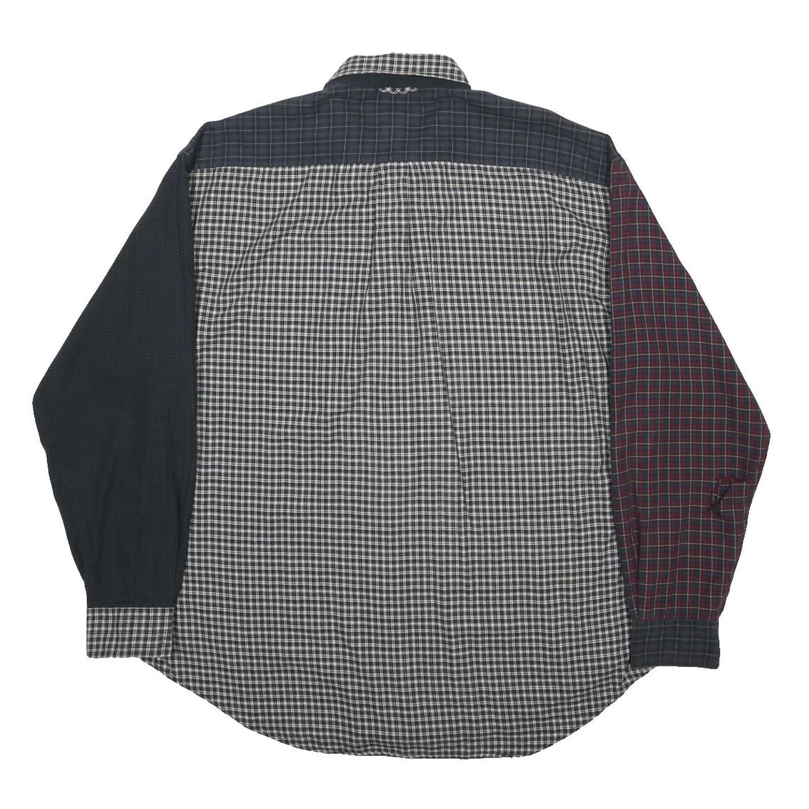 TOMMY HILFIGER Mens Blue & Red Checked Patchwork Shirt L Button Cotton