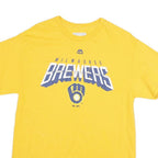 MAJESTIC Mens Yellow Milwaukee Brewers Graphic T-Shirt M Short Sleeve Crew Neck