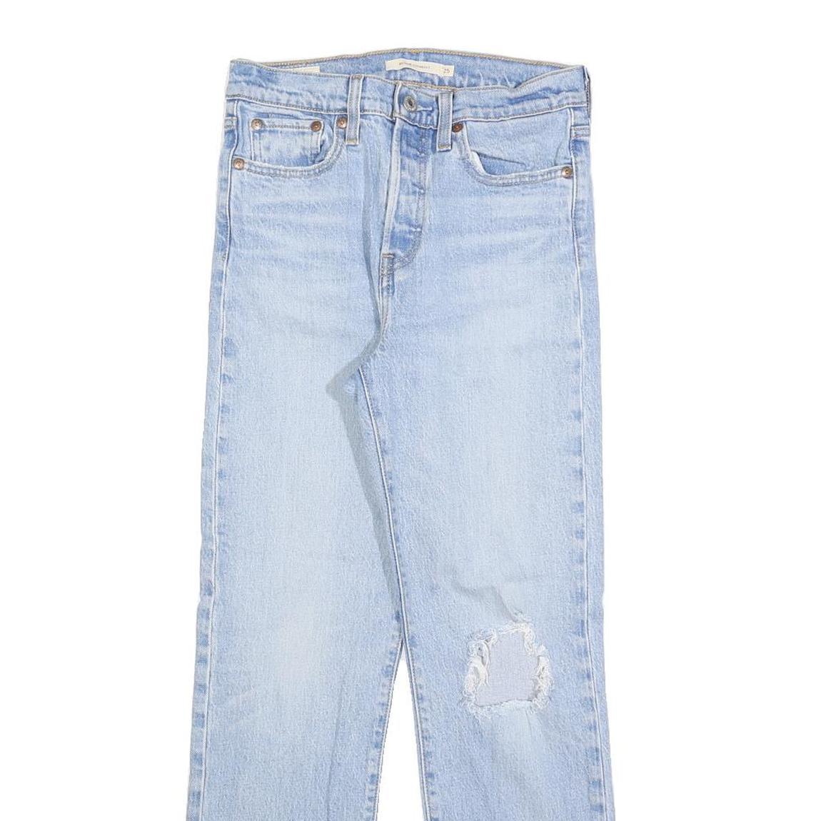 LEVI'S Womens Regular Fit Blue Denim Jeans W25 L28 Distressed Cotton Blend