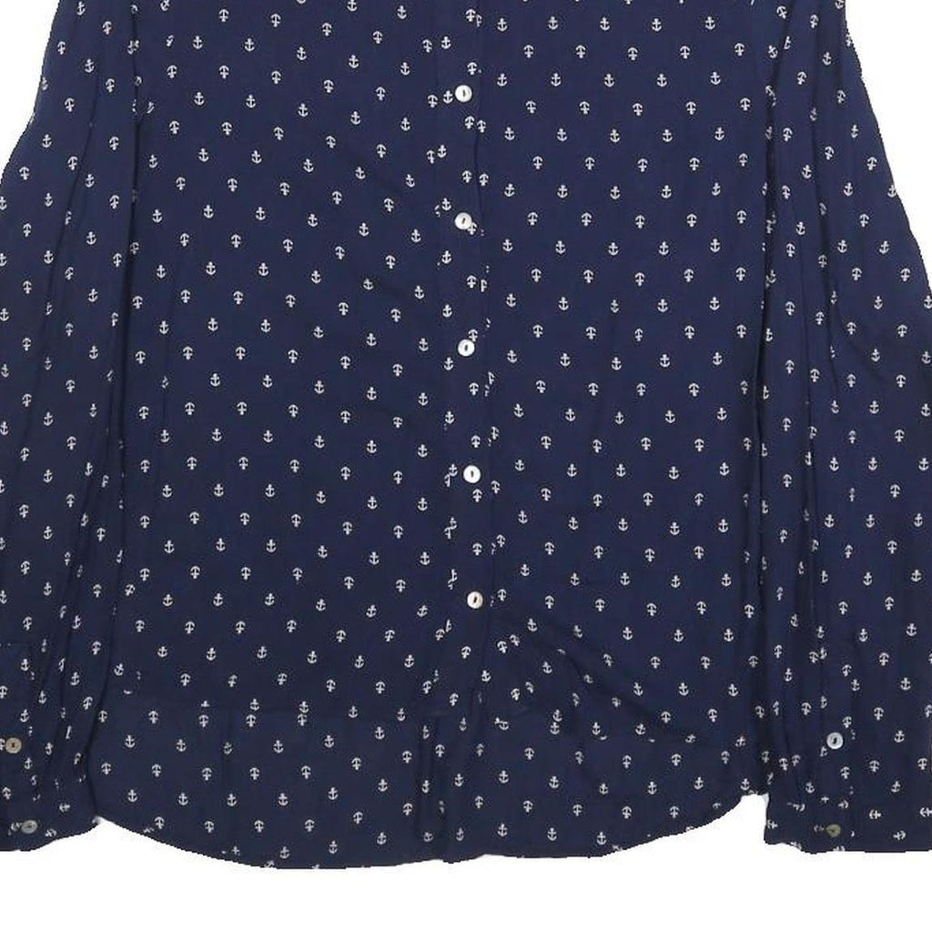 ZARA WOMAN Womens Blue Anchor Print Shirt Long Sleeve Button Neck XS Casual
