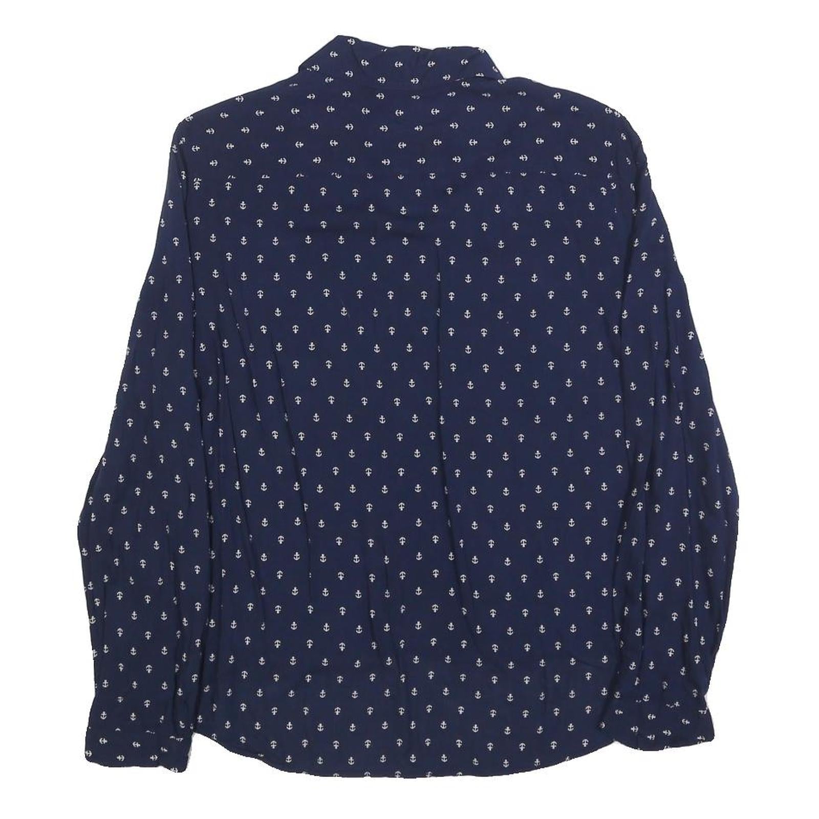 ZARA WOMAN Womens Blue Anchor Print Shirt Long Sleeve Button Neck XS Casual