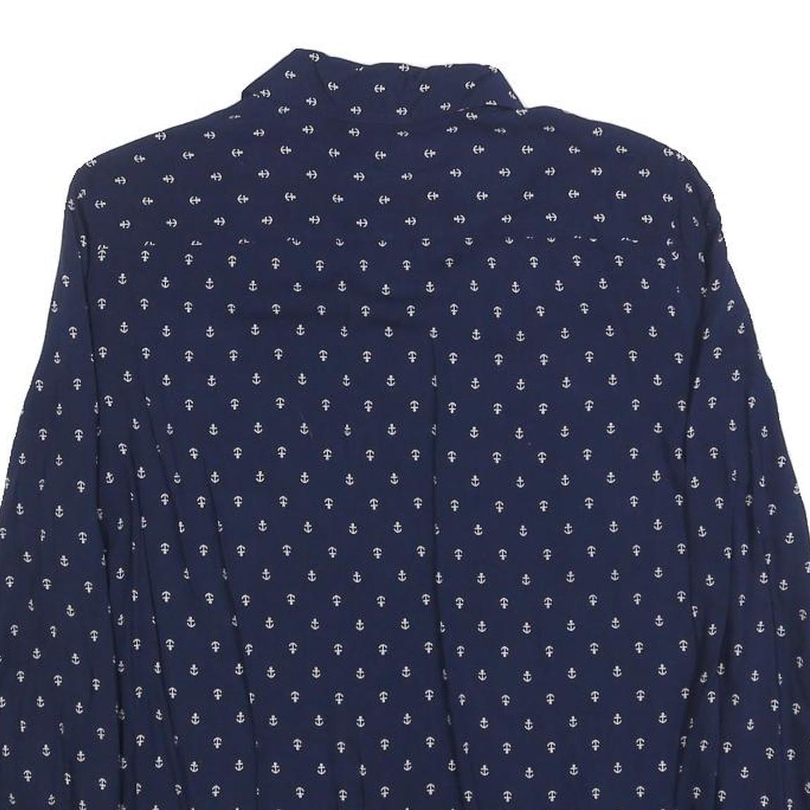 ZARA WOMAN Womens Blue Anchor Print Shirt Long Sleeve Button Neck XS Casual