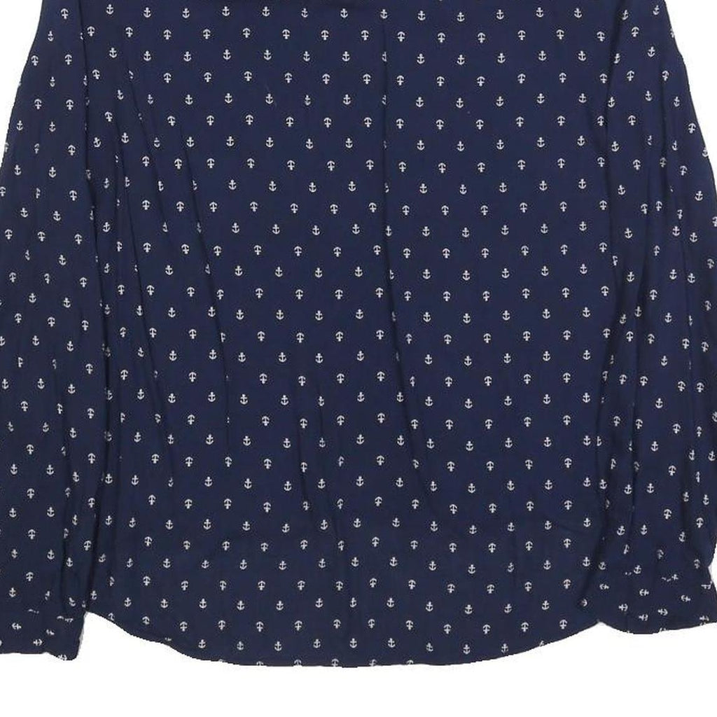 ZARA WOMAN Womens Blue Anchor Print Shirt Long Sleeve Button Neck XS Casual