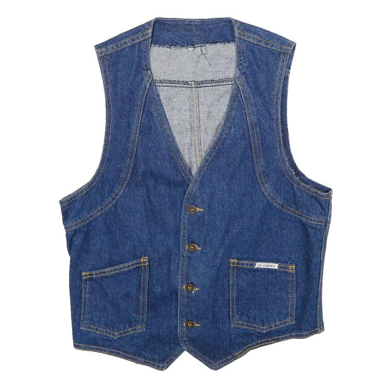 LEE COOPER Womens Blue Denim Vest M Cotton Button Plain Sleeveless Classic Fit