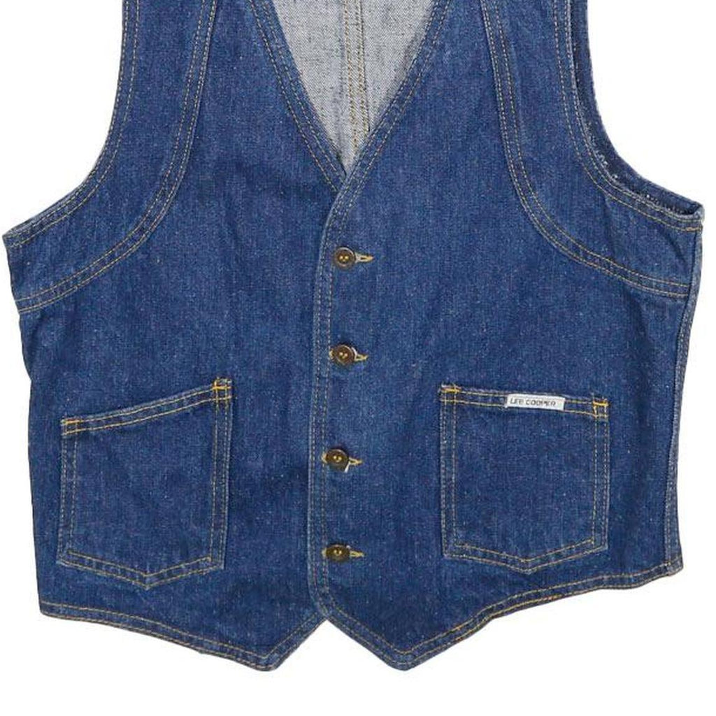 LEE COOPER Womens Blue Denim Vest M Cotton Button Plain Sleeveless Classic Fit