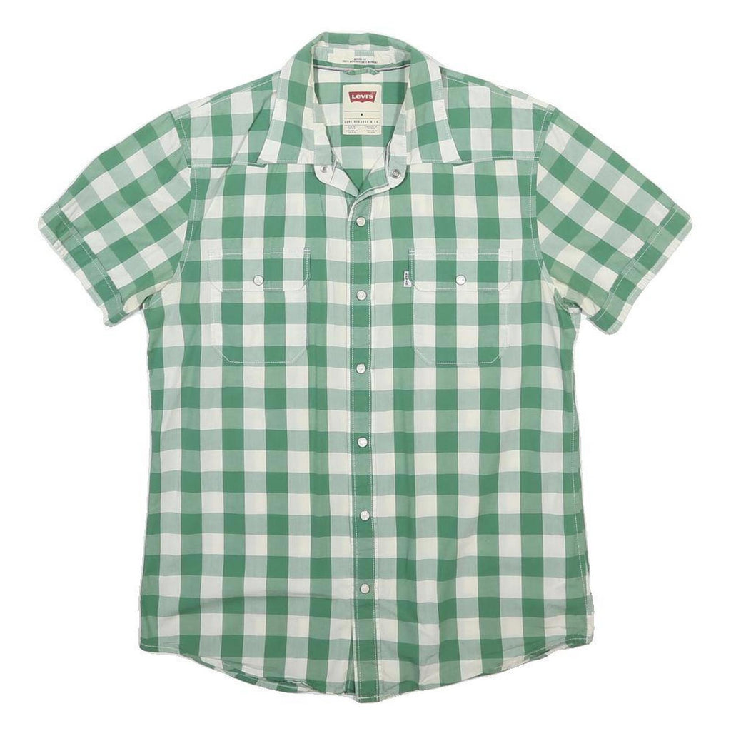 LEVI'S Mens Green & White Check Shirt M Casual Cotton Blend Short Sleeve