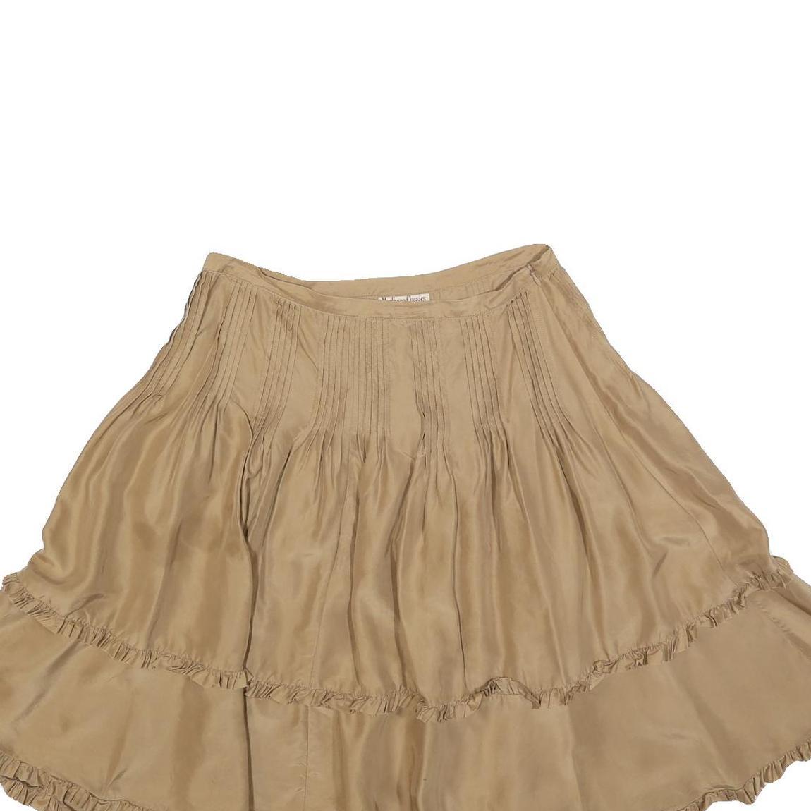 MARLBORO Womens Beige Silk Mini Skirt Pleated Ruffled Casual Size M
