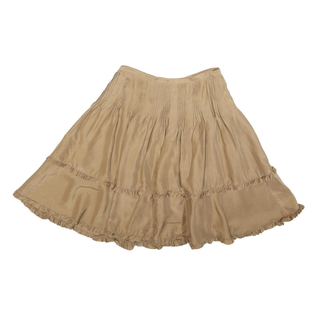 MARLBORO Womens Beige Silk Mini Skirt Pleated Ruffled Casual Size M