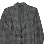 Womens Grey Check Button Jacket M Synthetic Woven Classic Timeless