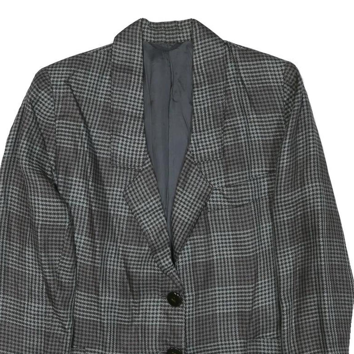 Womens Grey Check Button Jacket M Synthetic Woven Classic Timeless