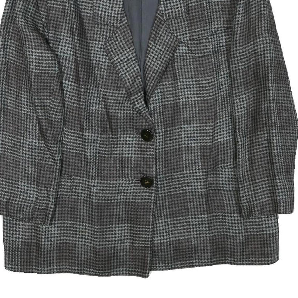 Womens Grey Check Button Jacket M Synthetic Woven Classic Timeless