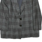 Womens Grey Check Button Jacket M Synthetic Woven Classic Timeless