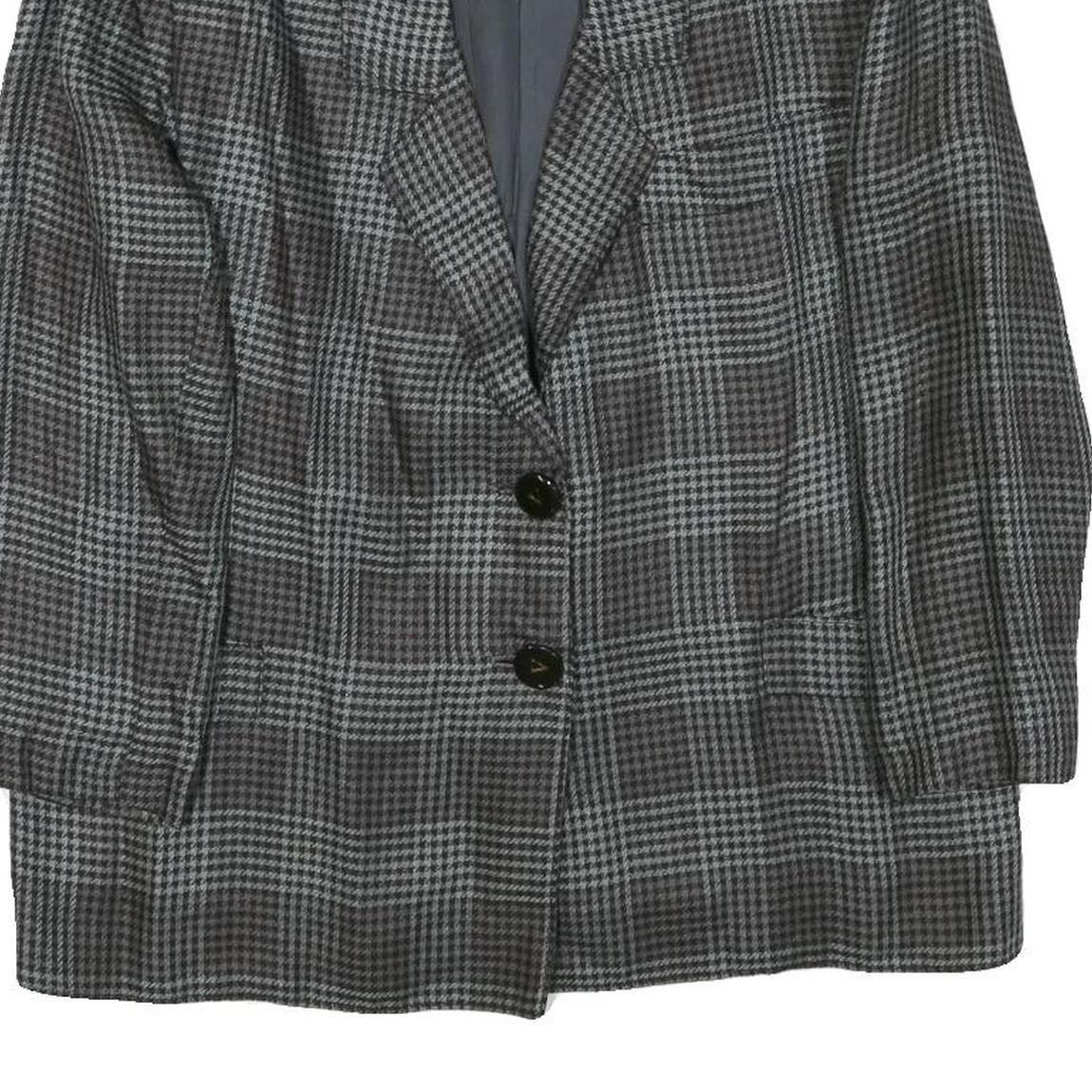 Womens Grey Check Button Jacket M Synthetic Woven Classic Timeless