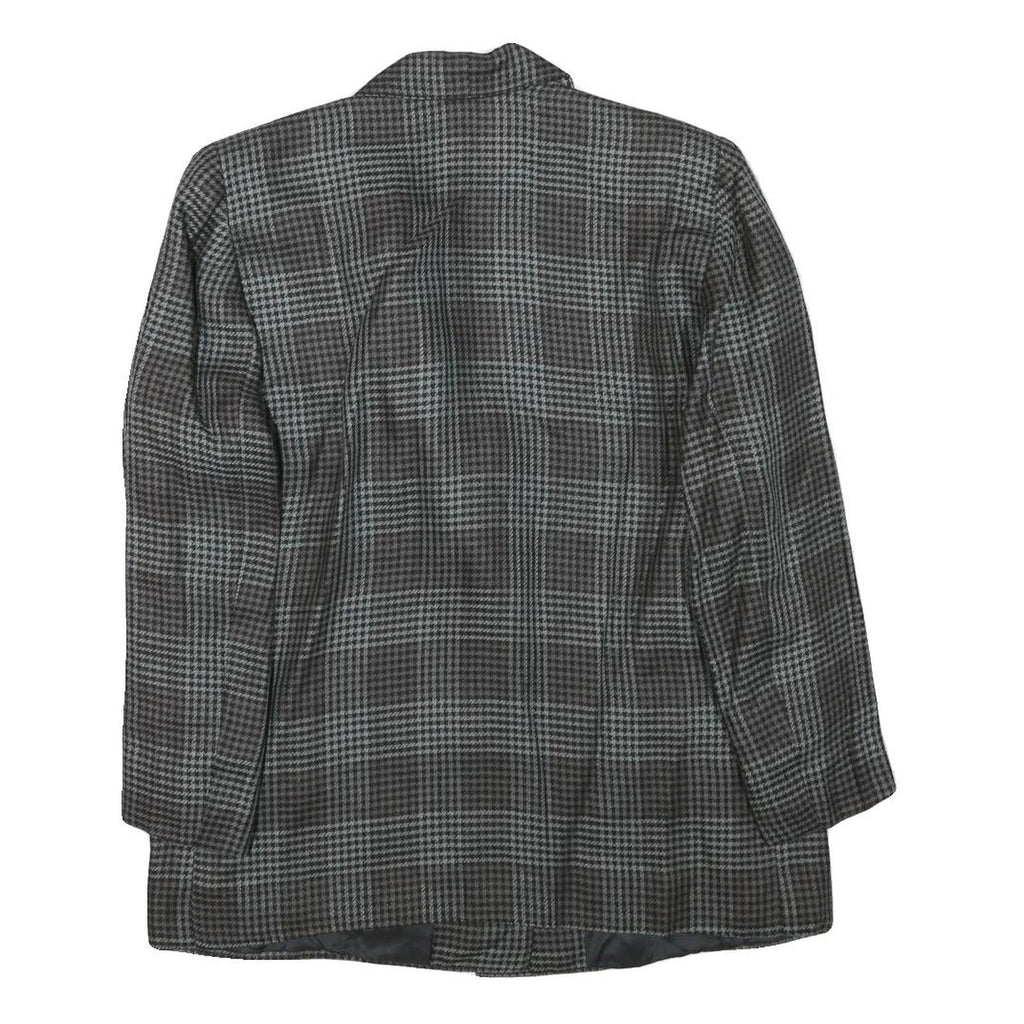 Womens Grey Check Button Jacket M Synthetic Woven Classic Timeless