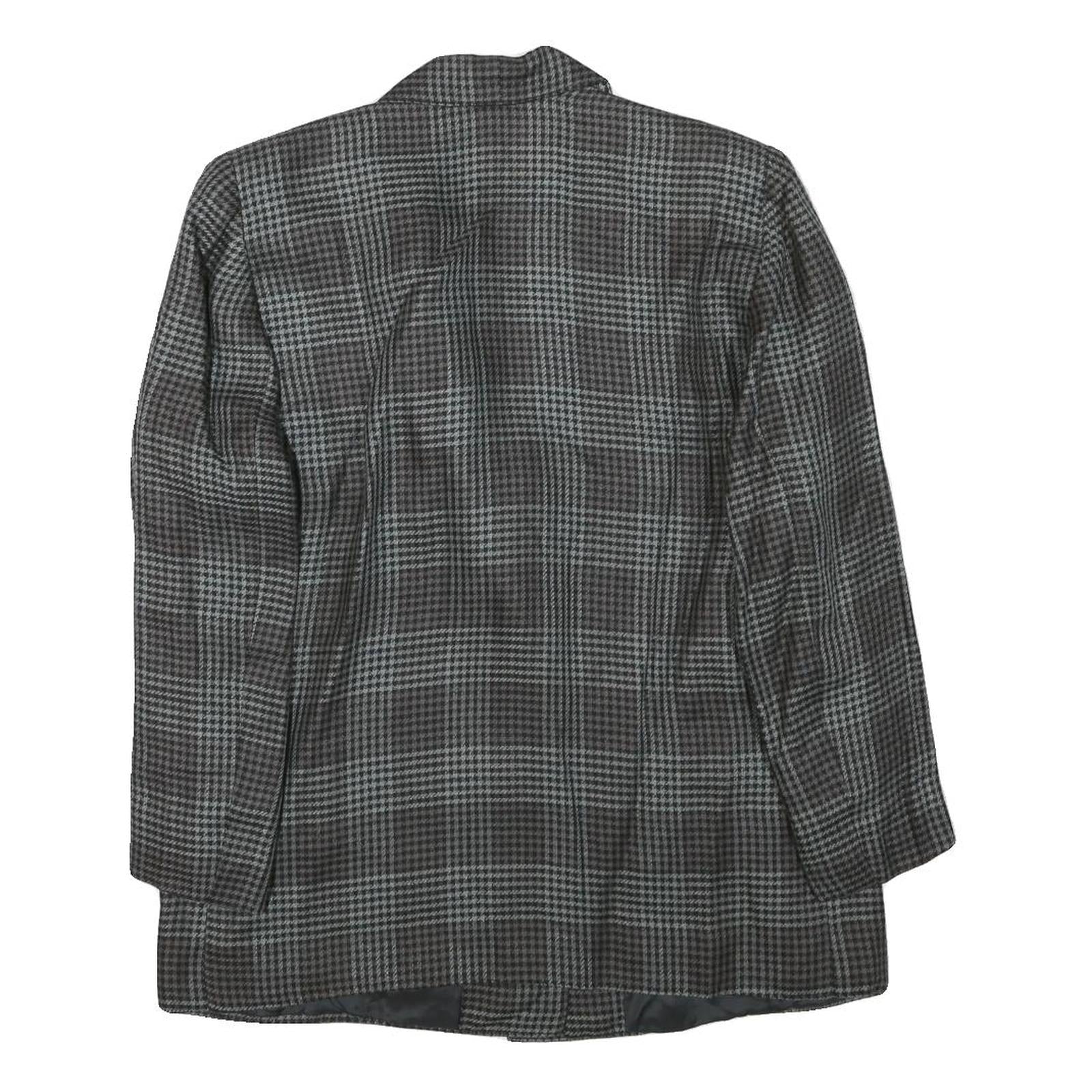 Womens Grey Check Button Jacket M Synthetic Woven Classic Timeless