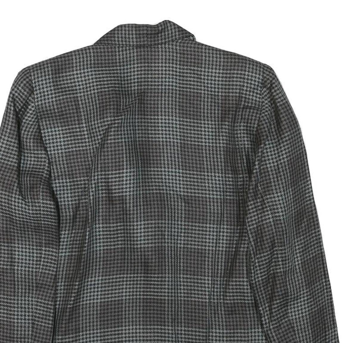 Womens Grey Check Button Jacket M Synthetic Woven Classic Timeless