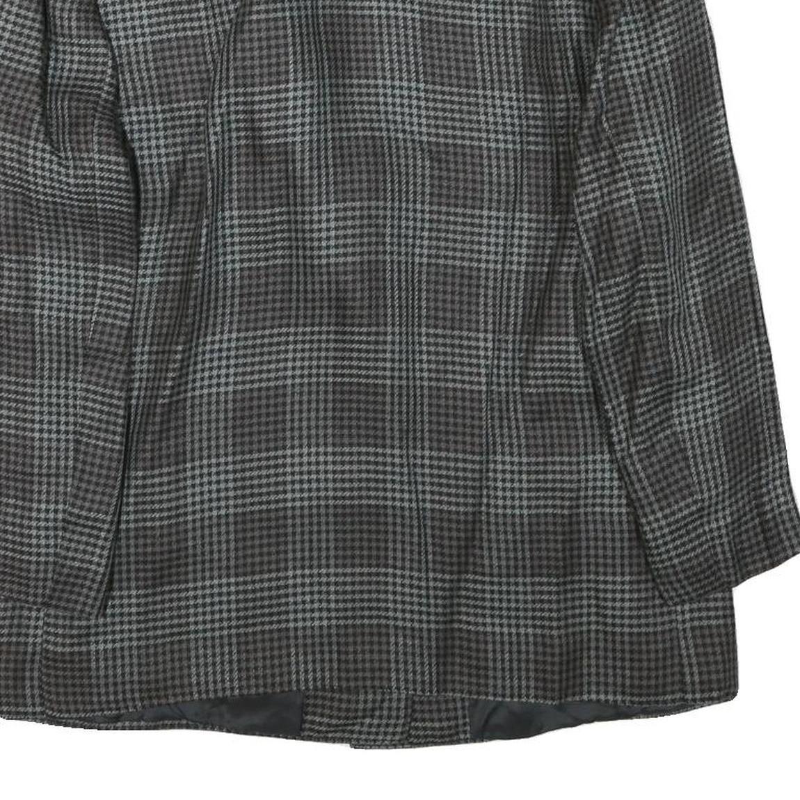 Womens Grey Check Button Jacket M Synthetic Woven Classic Timeless