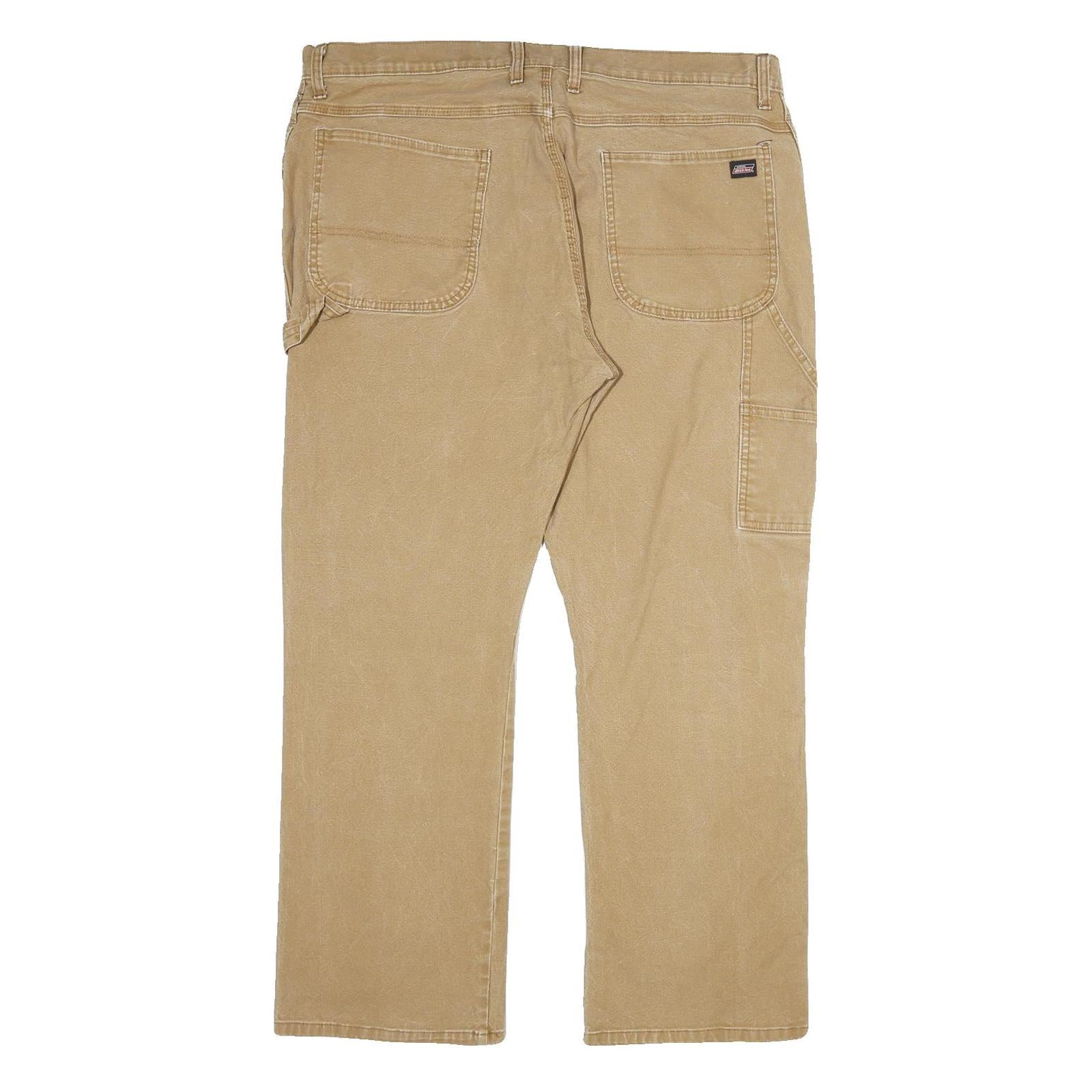DICKIES Mens Cotton Beige Regular Straight Trousers W40 L30 Workwear Zip