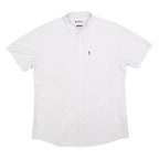 BARBOUR Mens White & Grey Striped Cotton Shirt XL Button Down Collar Short