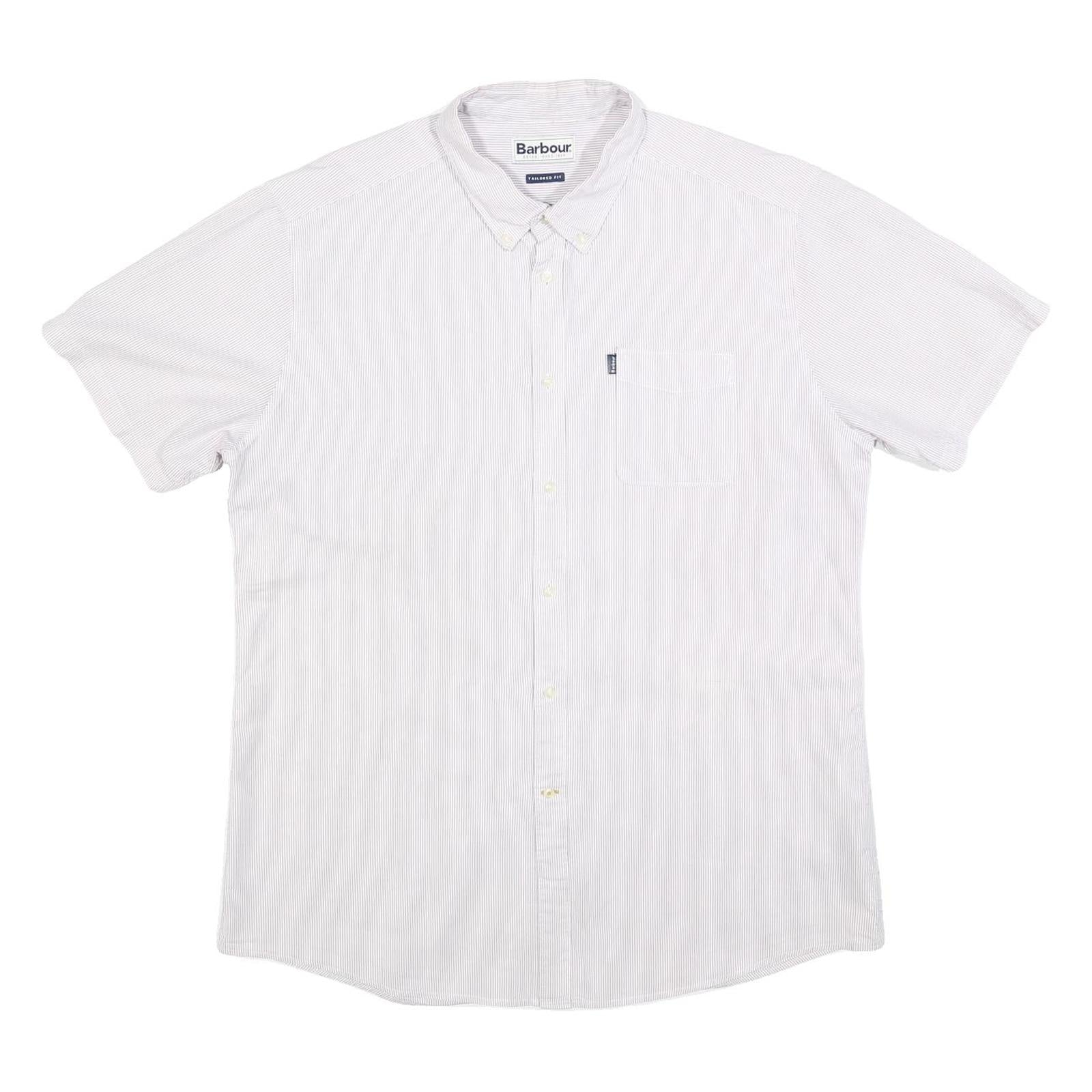 BARBOUR Mens White & Grey Striped Cotton Shirt XL Button Down Collar Short