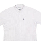 BARBOUR Mens White & Grey Striped Cotton Shirt XL Button Down Collar Short