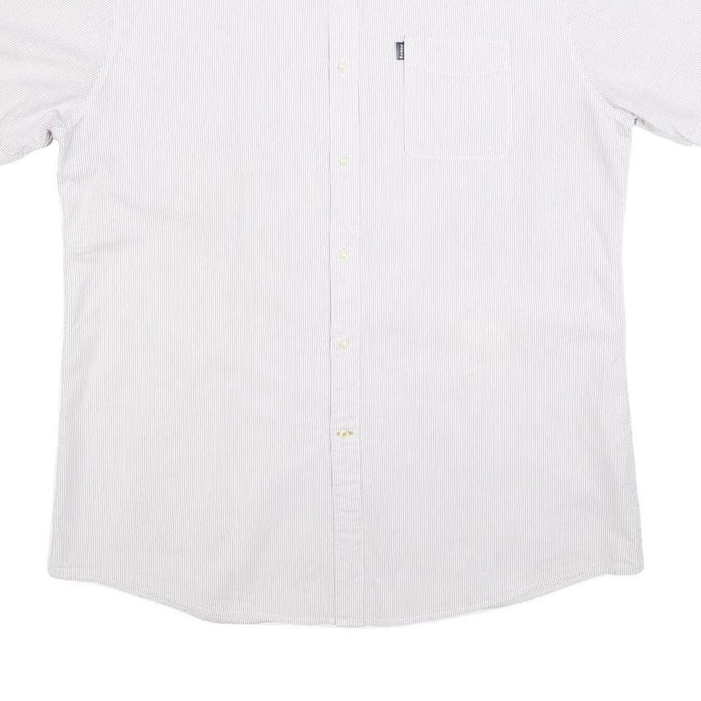 BARBOUR Mens White & Grey Striped Cotton Shirt XL Button Down Collar Short