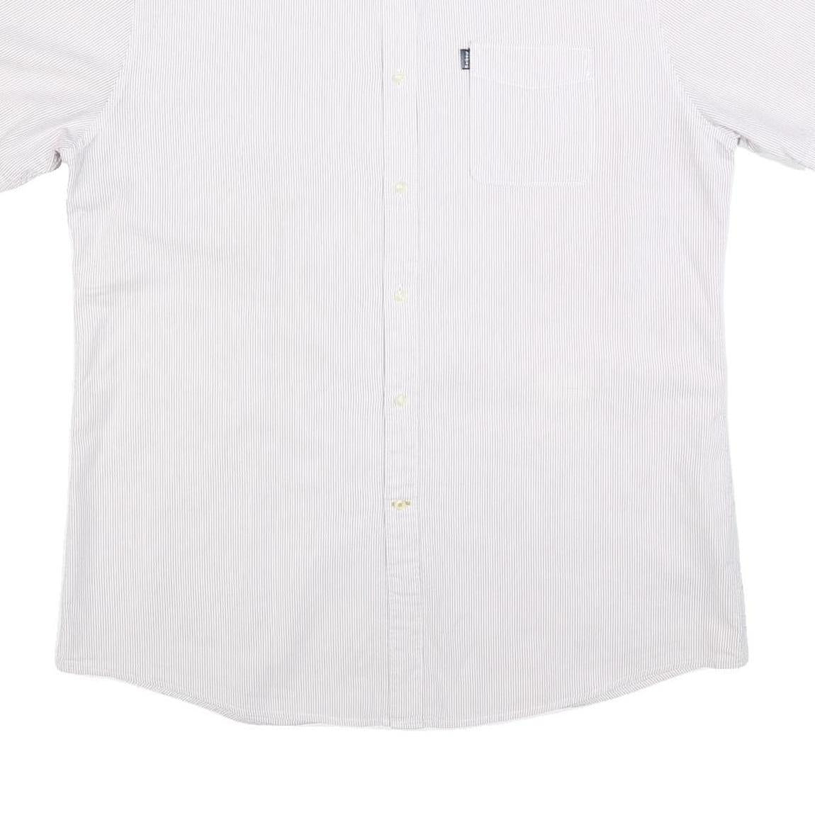 BARBOUR Mens White & Grey Striped Cotton Shirt XL Button Down Collar Short