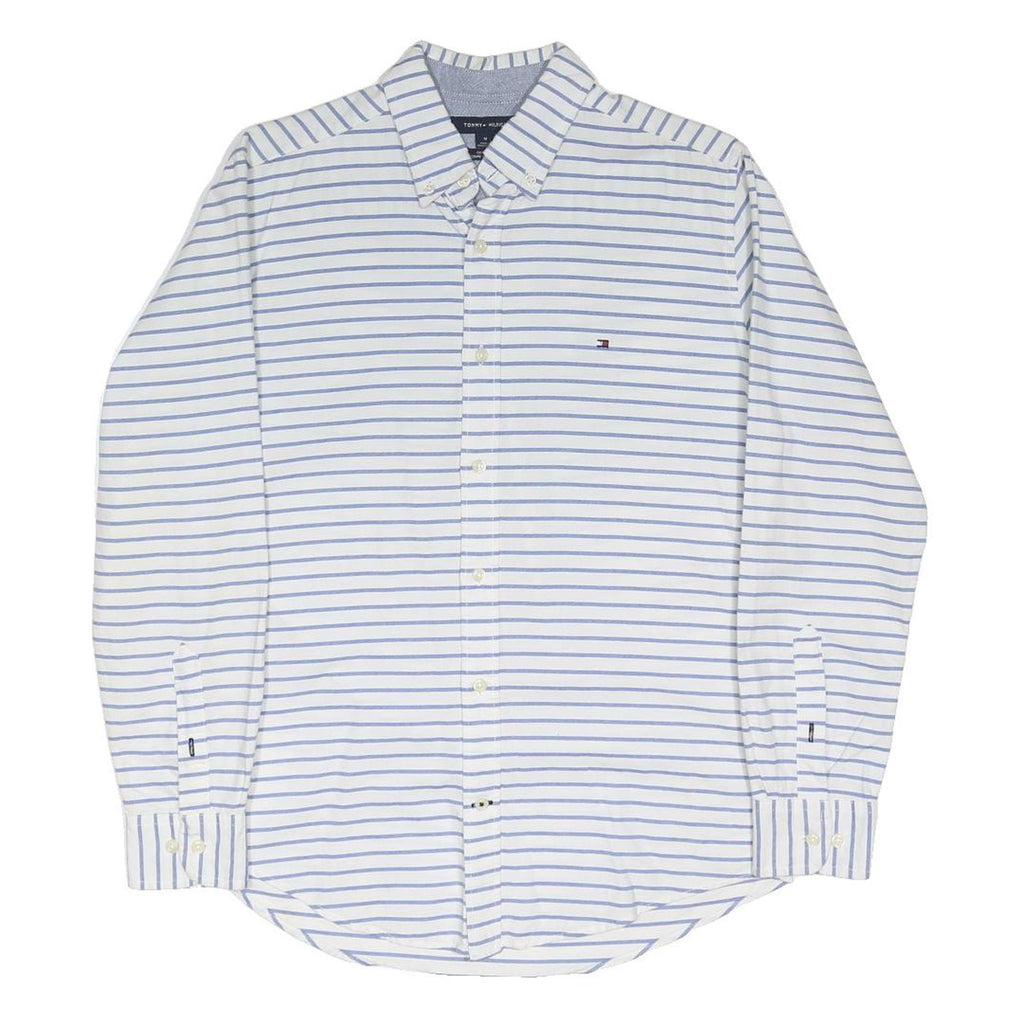 TOMMY HILFIGER Mens White & Blue Stripe Shirt M Classic Button-Down Cotton Blend
