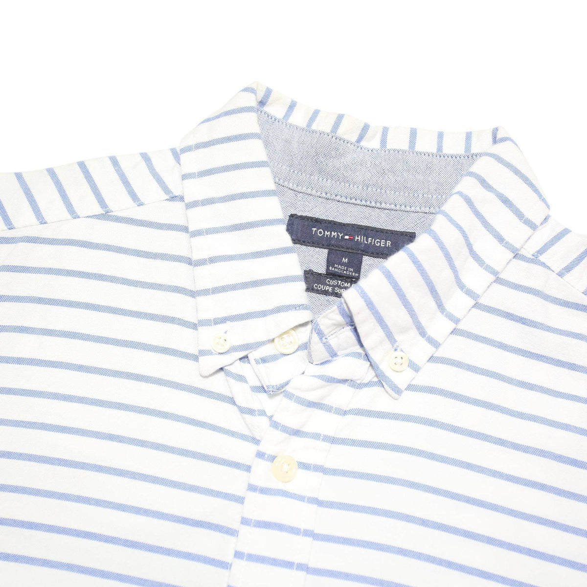 TOMMY HILFIGER Mens White & Blue Stripe Shirt M Classic Button-Down Cotton Blend