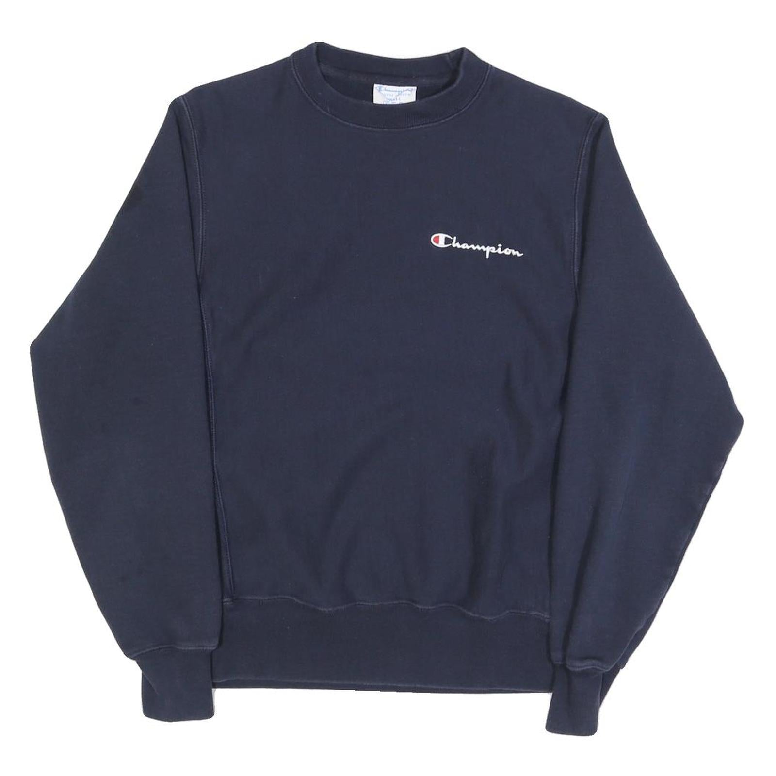CHAMPION Mens Navy Blue Crew Neck S Cotton Blend Pullover Sweatshirt Logo