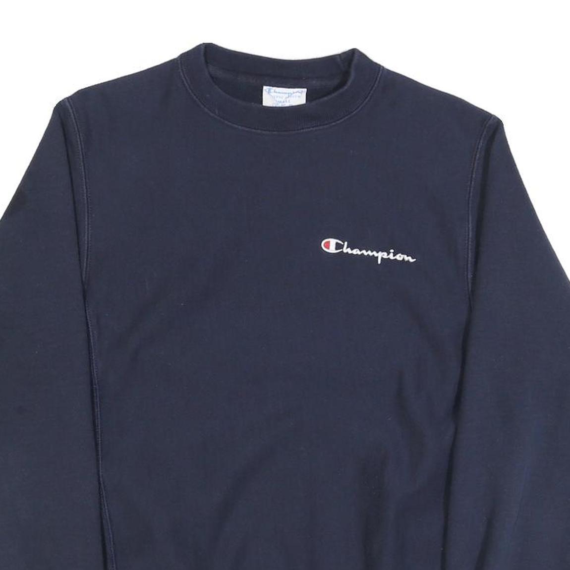 CHAMPION Mens Navy Blue Crew Neck S Cotton Blend Pullover Sweatshirt Logo