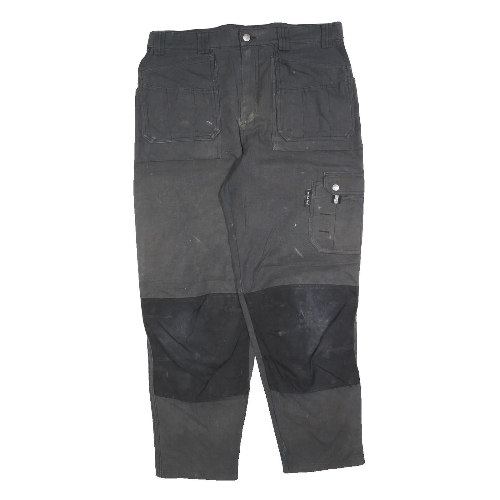 DICKIES Mens Cotton Blend Black Workwear Trousers Regular Fit W34 L28 Heavy Duty