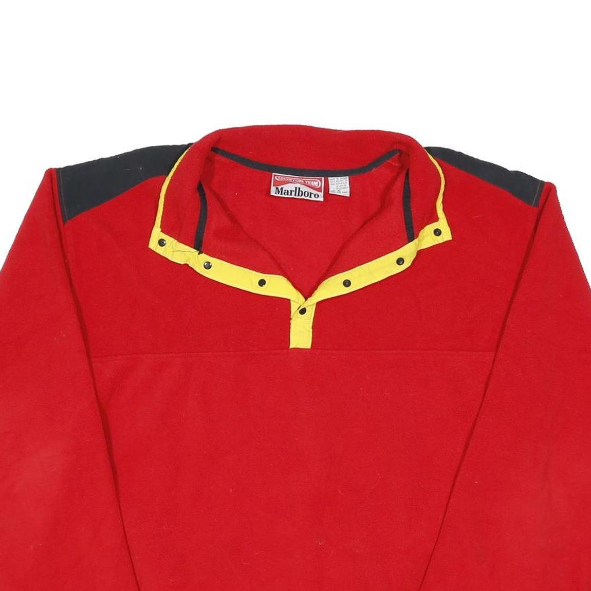 MARLBORO Womens Red & Yellow Plain Pullover Jumper Crew Neck Polyester XL Fleece