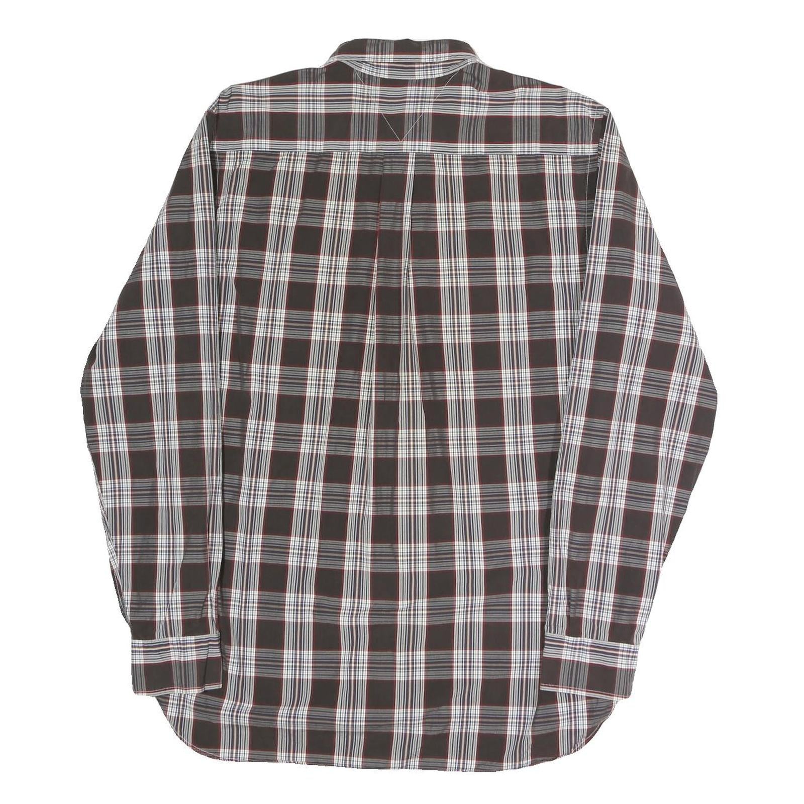 TOMMY HILFIGER Mens Brown & White Check Shirt M Button Down Cotton Blend