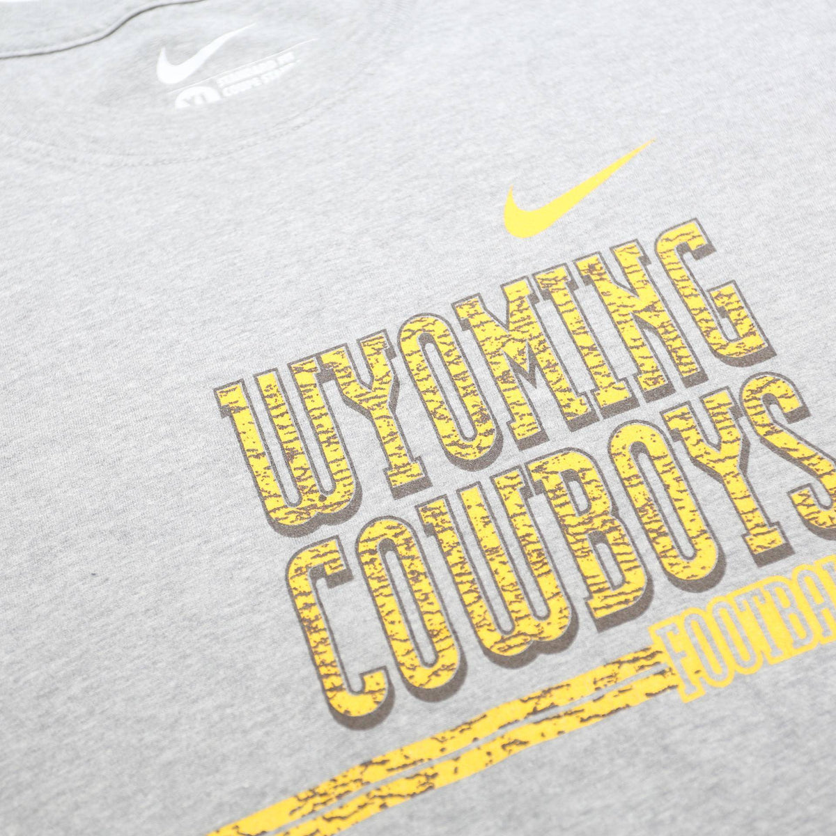 NIKE Mens Grey & Yellow Wyoming Cowboys Football T-Shirt XL Short Sleeve Crew