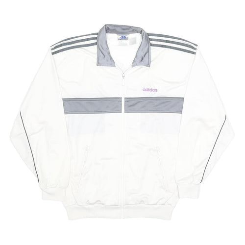 ADIDAS Mens White & Grey Logo Zip Jacket M Polyester Track Sportswear