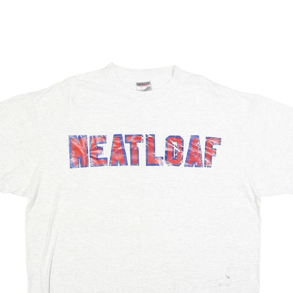 ONEITA Mens White Neatloaf Graphic T-Shirt XL Short Sleeve Crew Neck Vintage