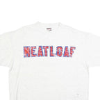 ONEITA Mens White Neatloaf Graphic T-Shirt XL Short Sleeve Crew Neck Vintage