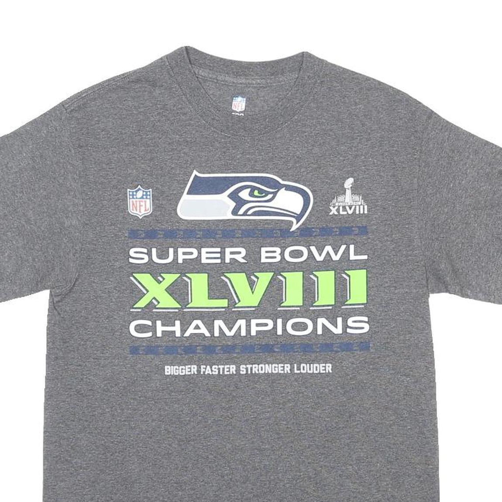 NFL Mens Grey Super Bowl XLVIII Champions Graphic T-Shirt M Short Sleeve Crew