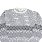 LONDON FOG Mens Blue & White Patterned Cotton Knit Crew Neck Jumper L Casual