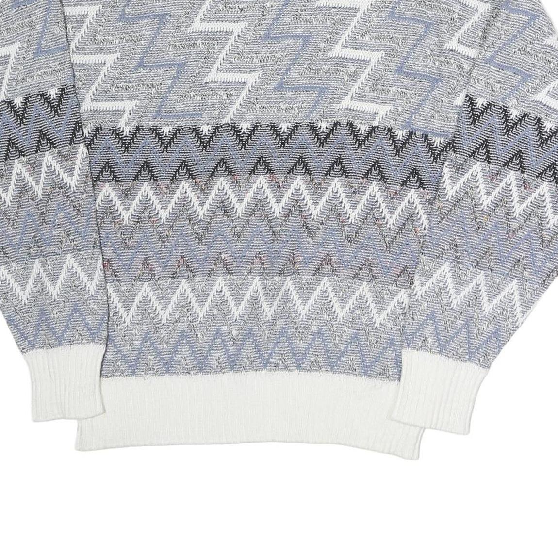 LONDON FOG Mens Blue & White Patterned Cotton Knit Crew Neck Jumper L Casual