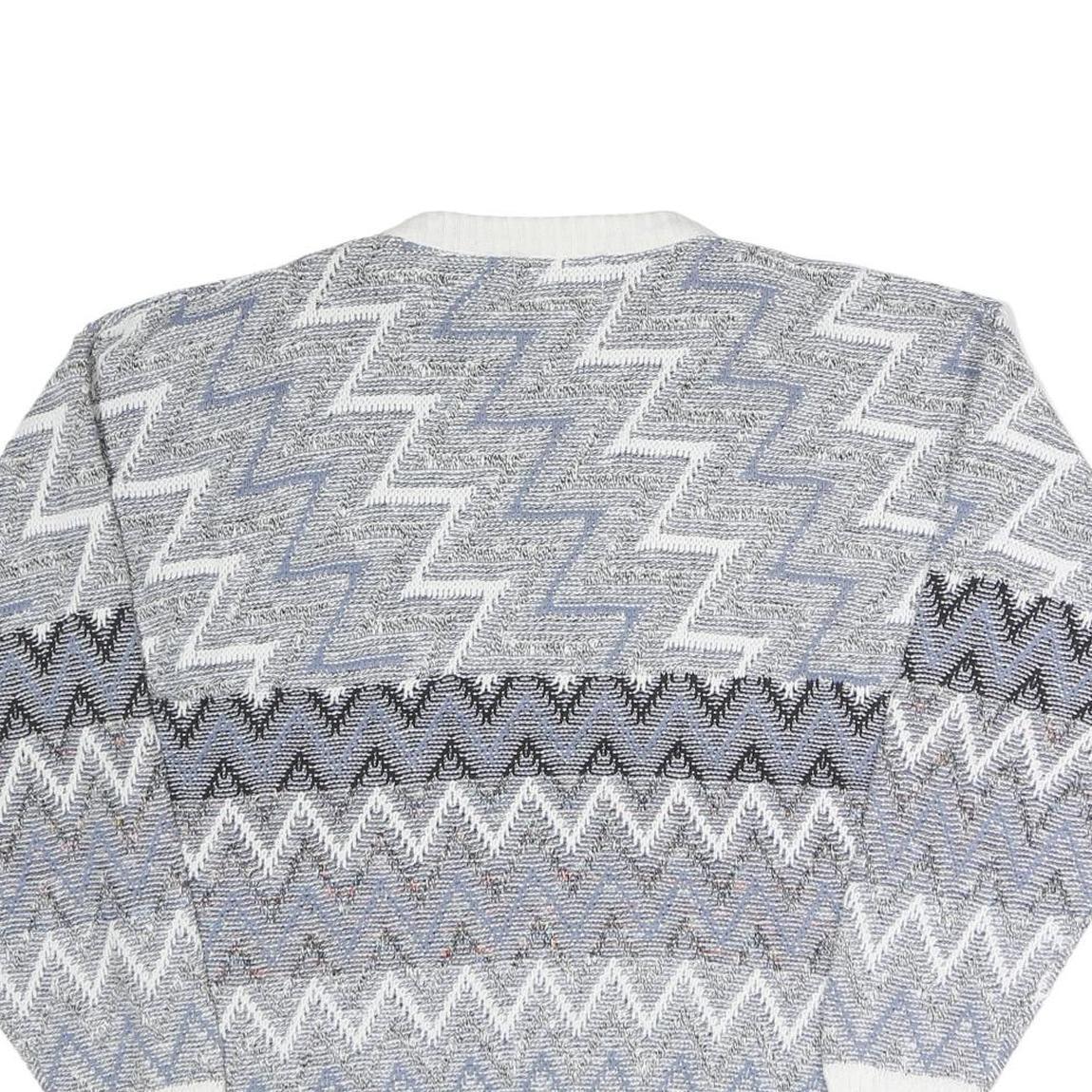 LONDON FOG Mens Blue & White Patterned Cotton Knit Crew Neck Jumper L Casual