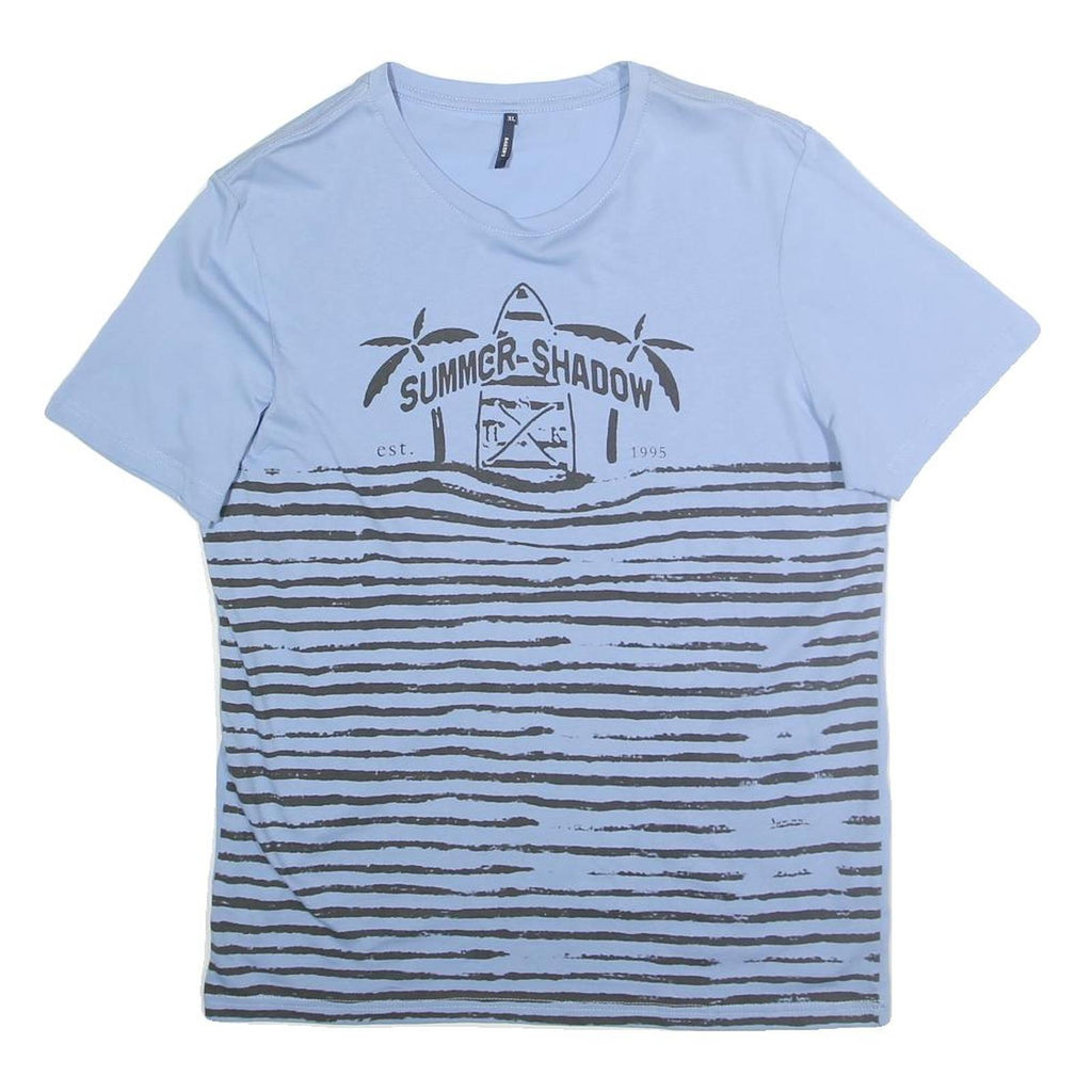 BAKERS Mens Blue Summer Shadow Graphic T-Shirt XL Short Sleeve Round Neck Casual