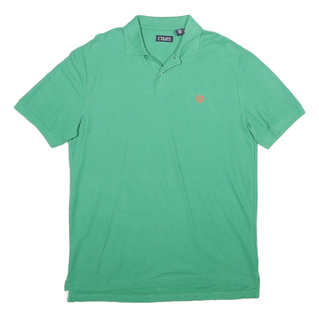 CHAPS Mens Green Short Sleeve Plain L Cotton Polo Shirt Classic Fit Casual