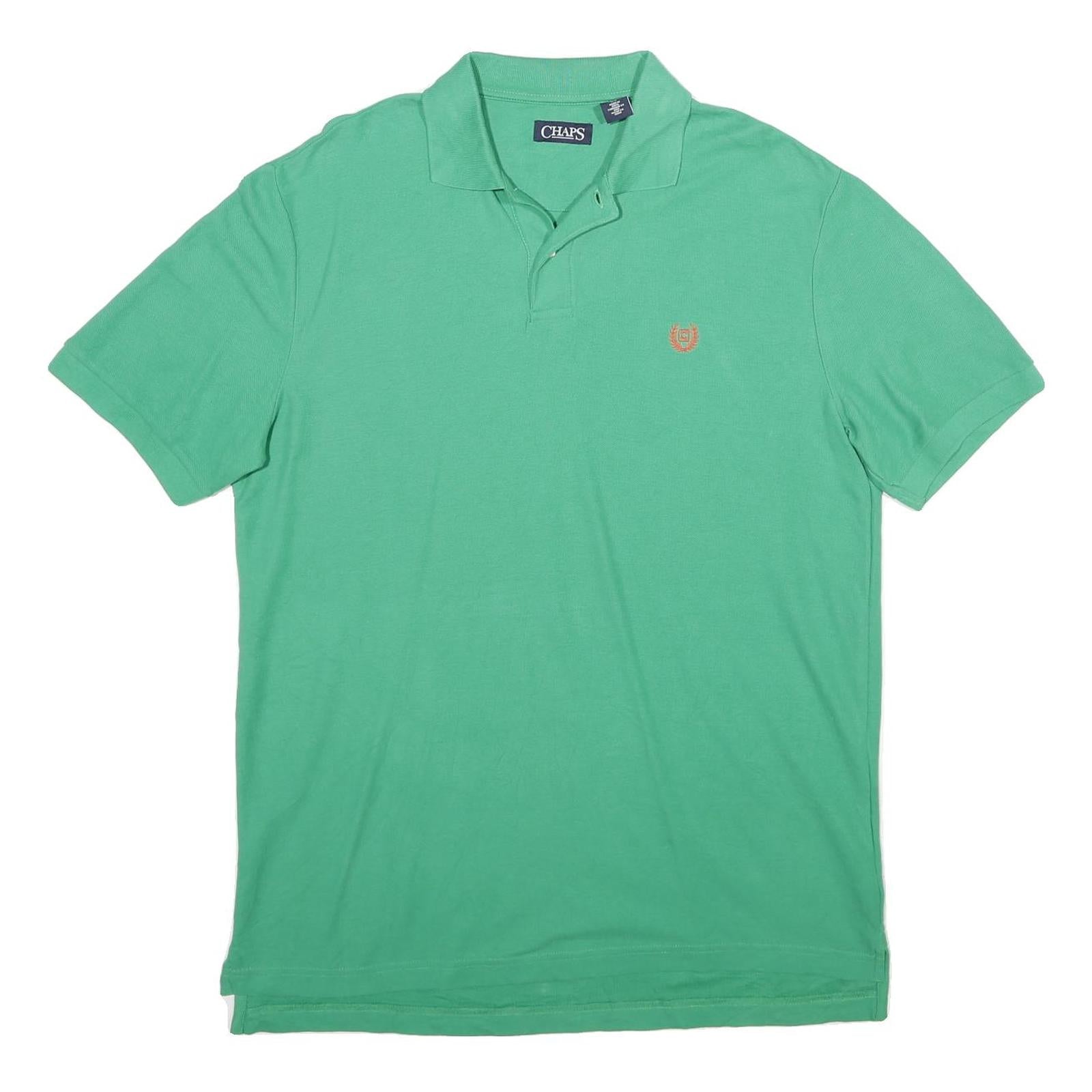 CHAPS Mens Green Short Sleeve Plain L Cotton Polo Shirt Classic Fit Casual