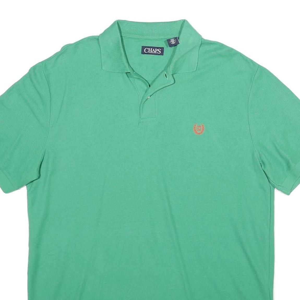 CHAPS Mens Green Short Sleeve Plain L Cotton Polo Shirt Classic Fit Casual