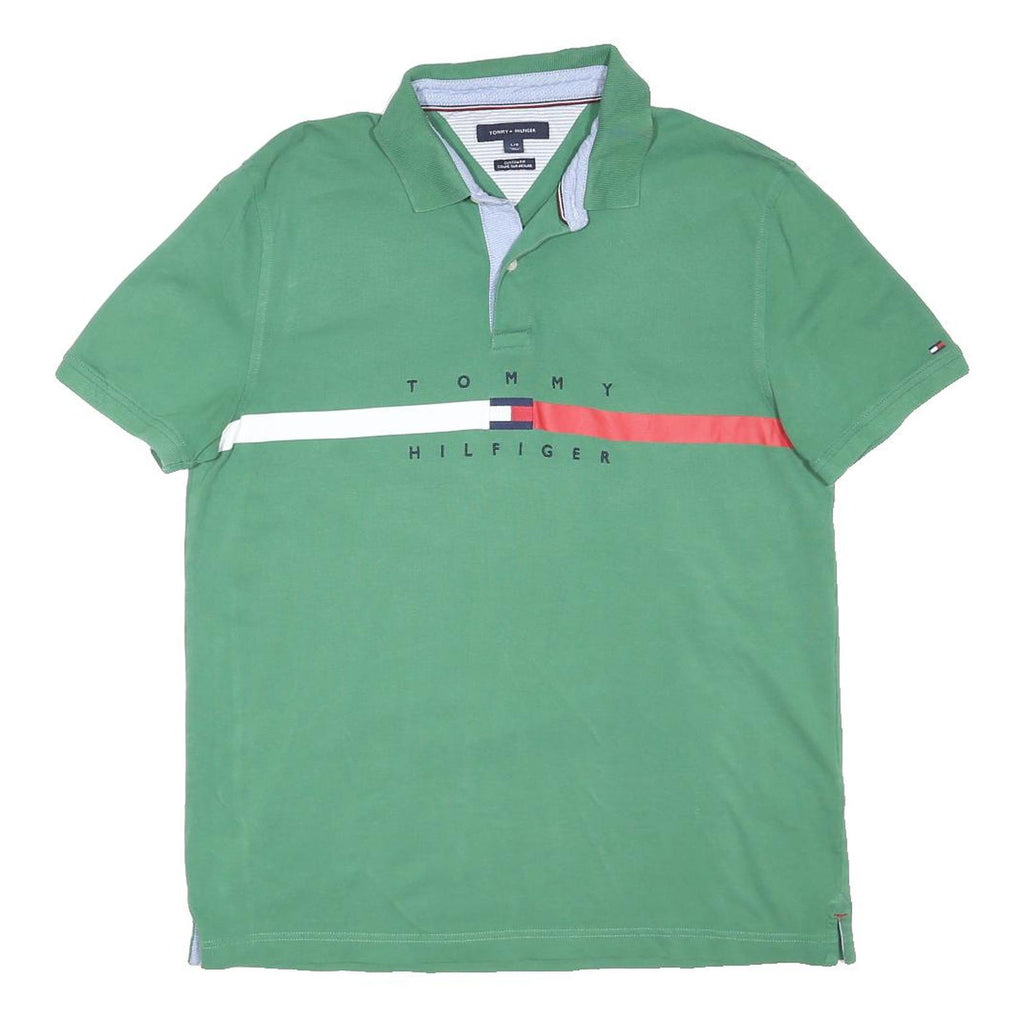 TOMMY HILFIGER Mens Green Cotton Blend Short Sleeve Logo Polo Shirt L